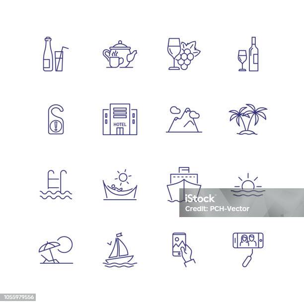 Vacation Line Icon Set Stock Illustration - Download Image Now - Beach, Communication, Computer Graphic