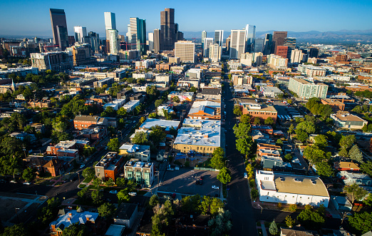 rødme Fodgænger Bestil Denver Colorado Usa Aerial Drone View Cityscape Skyline Downtown  Skyscrapers Stock Photo - Download Image Now - iStock