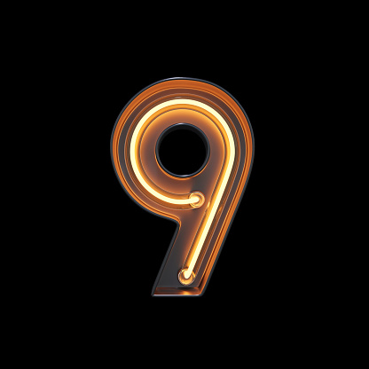 Número 9, alfabeto hecho de luz de neón con trazado de recorte photo