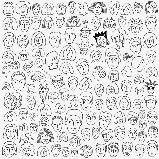 human face - hand drawn doodle set human face - doodle set,communication,adult,sketch drawing of the how to draw a crying face stock illustrations