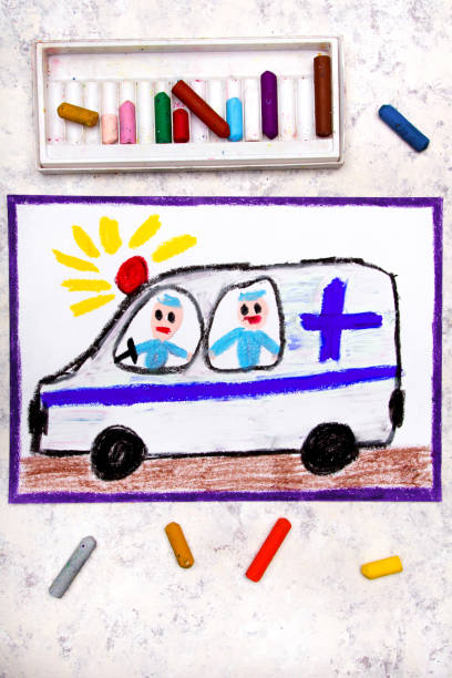 istock Colorful hand drawing: ambulance and paramedics 1056014938