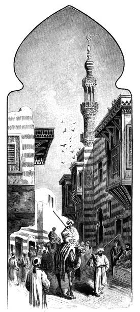 카이로의 거리 생활 - egypt islam cairo mosque stock illustrations