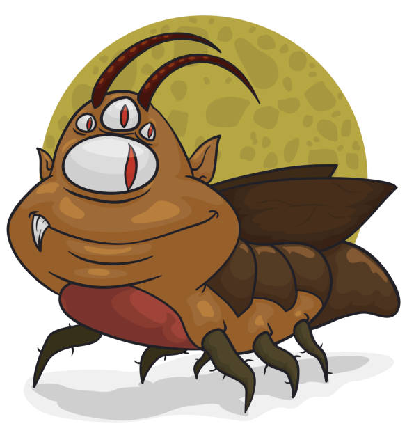 mutierte kakerlake mit goblin gesicht und viele augen - insectoid stock-grafiken, -clipart, -cartoons und -symbole