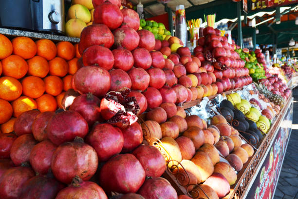 Multi-color fruit at jemaa el-Fna square, Marrakesh, Morocco.