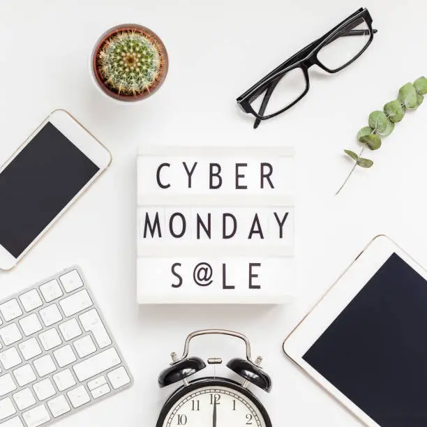 Photo of Cyber Monday sale text on white lightbox