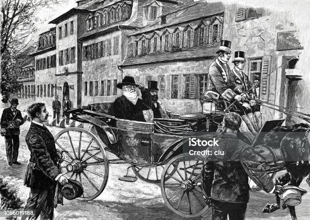 Otto Von Bismarck At Cure In Bad Kissingen Exit With The Carriage Stock Illustration - Download Image Now