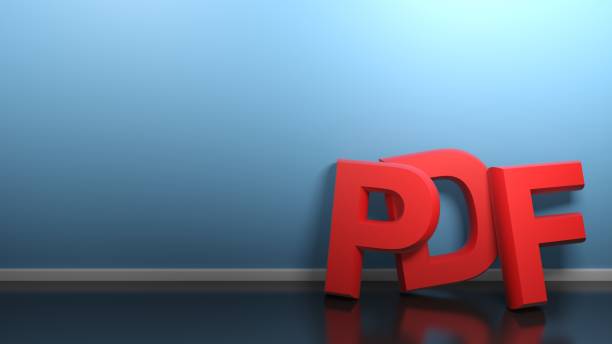 PDF red at blue wall - 3D rendering stock photo