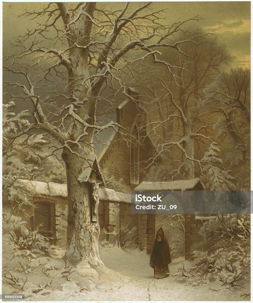 Kloster yard im Schnee - Lizenzfrei Gemälde Stock-Illustration