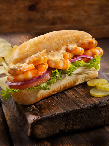 istock Grilled Shrimp Po Boy Sub with Spicy Mayo 1056025234