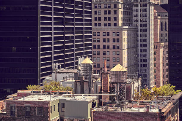 istock Water tanks on a rooftop, New York City. 1056025246