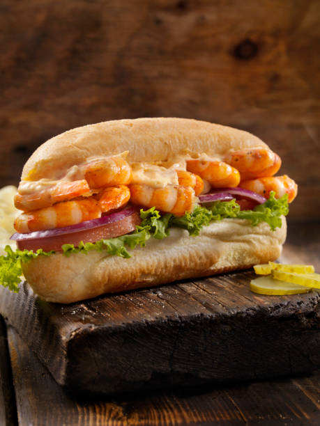 istock Grilled Shrimp Po Boy Sub with Spicy Mayo 1056025256