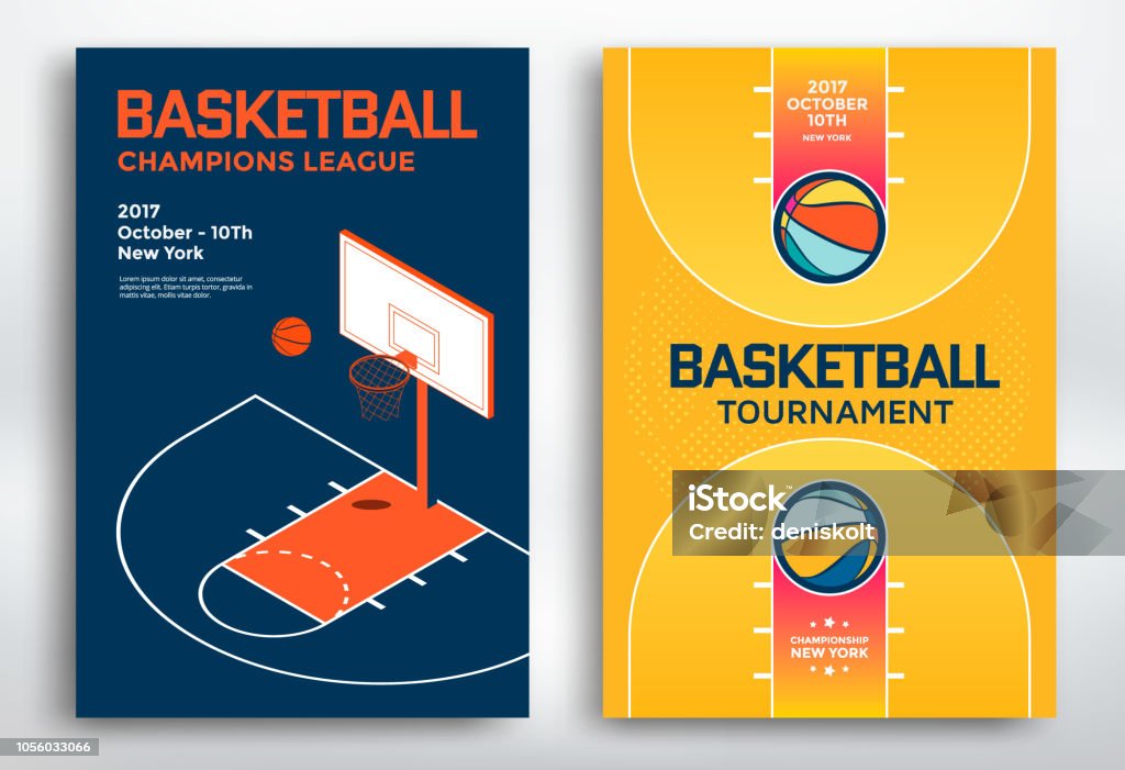 Basketball tournament posters Basketball tournament sports posters design. Isometric basketball backboard and court. Vector illustration. Basketball - Sport stock vector