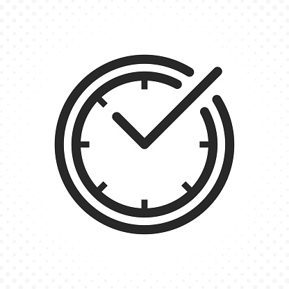 Check mark on clock line icon. Check time symbol, Check mark clock icon. Linear style sign for web and mobile