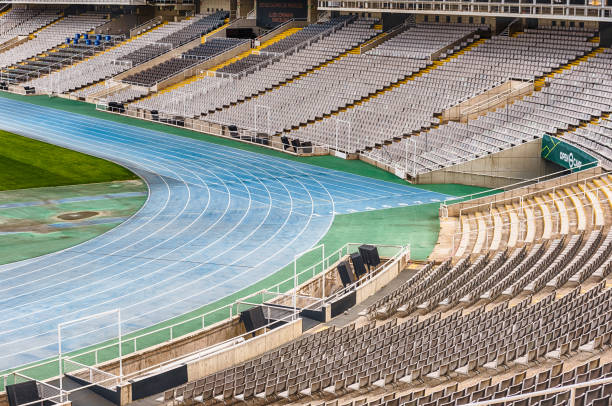 Interior view of the Olympic Stadium, Montjuic, Barcelona, Catalonia, Spain BARCELONA - AUGUST 11: Interior view of the Olympic stadium Lluis Companys, in the Olympic Ring complex located on Montjuic hill, Barcelona, Catalonia, Spain, as seen on August 11, 2017 olympic city stock pictures, royalty-free photos & images