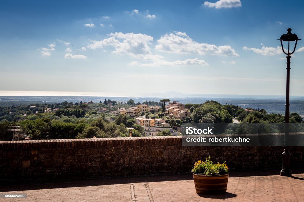 View over Montescudaio / Italy View over the Tuscan town of Montescudaio Sea Stock Photo