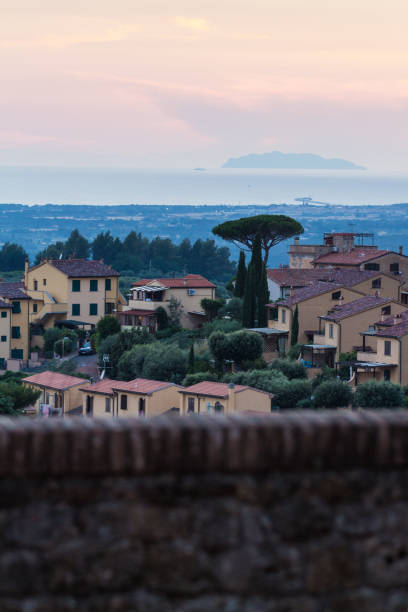 View over Montescudaio / Italy stock photo