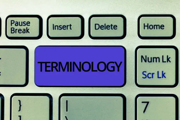 Photo of Handwriting text Terminology. Concept meaning Terms used with particular technical application in studies