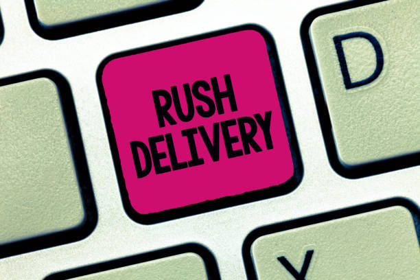 istock Text sign showing Rush Delivery. Conceptual photo Urgency in transporting goods to customer Urgent need 1056065914