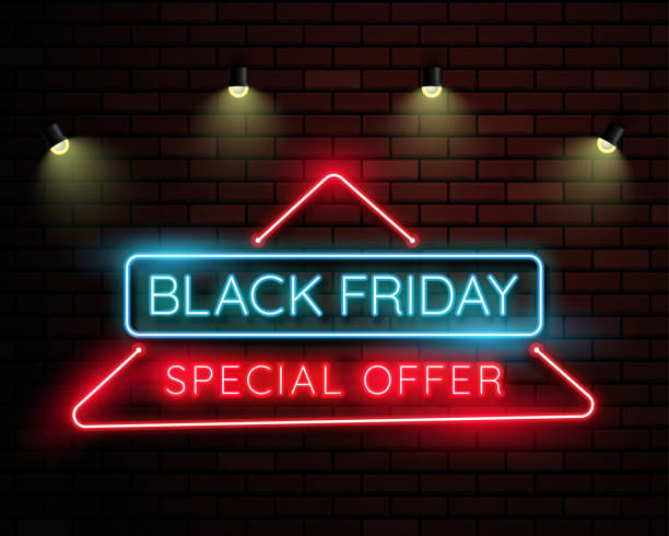 istock Black friday neon light banner.used for shop, online shop, promotion and advertising. vector illustration. 1056069536