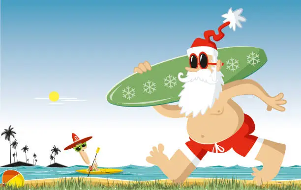 Vector illustration of Santa on the beach