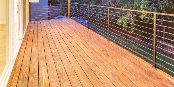 istock Balcony with wooden floor and glass door access 1056080652