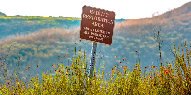 istock Habitat restoration area sign on a grassy mountain 1056086200