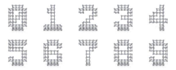 Metal lattice digits collection 3D Metal lattice digits collection 3D render illustration isolated on white background 3d silver steel number 4 stock pictures, royalty-free photos & images