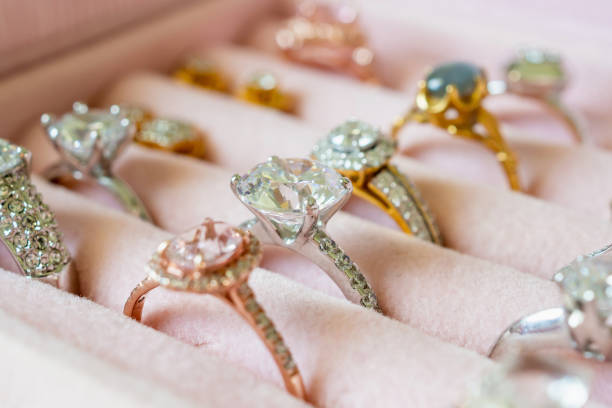 istock Jewelry diamond rings and earrings in box 1056088406
