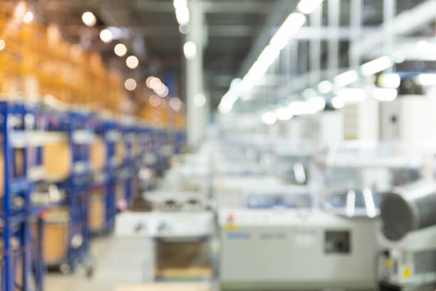 Abstract blurred production factory, technical equipment, background for industry