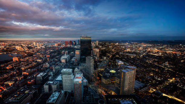Boston Time Lapse This is a composition of 5 imagines all taken within 2 hours as the sun is going down in Boston boston massachusetts photos stock pictures, royalty-free photos & images