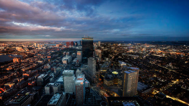 Boston Time Lapse This is a composition of 5 imagines all taken within 2 hours as the sun is going down in Boston boston prudential building stock pictures, royalty-free photos & images