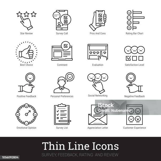 Survey Feedback Rating And Review Linear Icons Vector Illustrations Clipart Collection Isolated On White Background Stock Illustration - Download Image Now