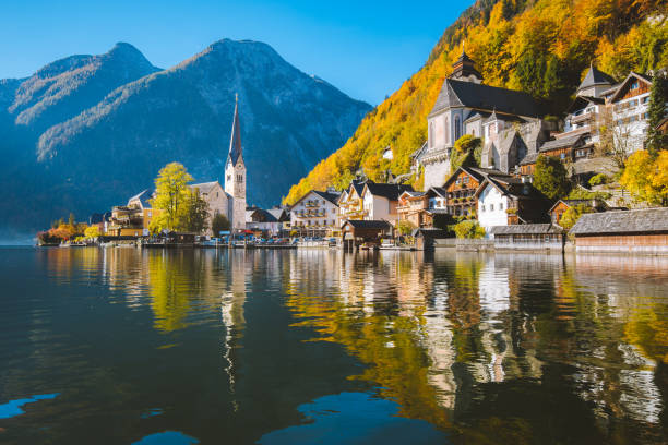 istock Hallstatt mountain village in fall, Salzkammergut, Austria 1056092978