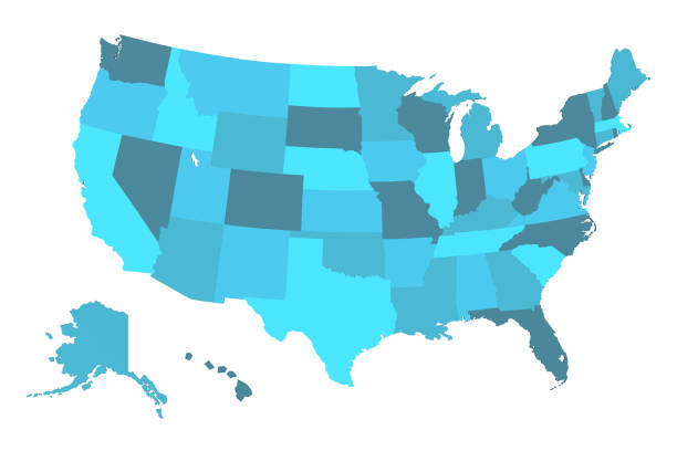 詳細な米国はマップします。 - blue tint ストックフォトと画像