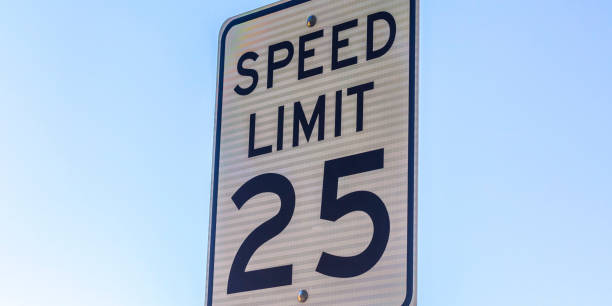 istock Speed limit sign with blue sky in the background 1056105228