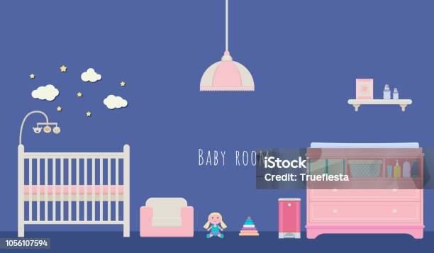 Baby Zimmer Innen Vektor Stock Vektor Art und mehr Bilder von Tisch - Tisch, Babybett, Kleidung wechseln