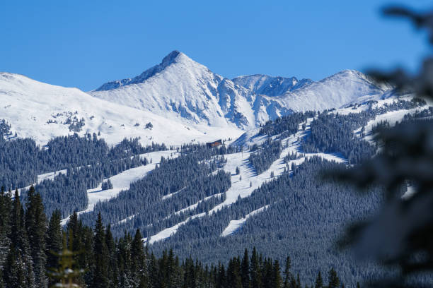 Copper Mountain with views of Pacific Peak Copper Mountain with views of Pacific Peak - Winter mountain landscape views of ski runs and beautiful mountain backdrop. tenmile range stock pictures, royalty-free photos & images