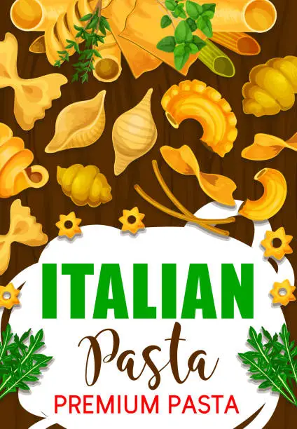 Vector illustration of Italian pasta in restaurant and cafe menu