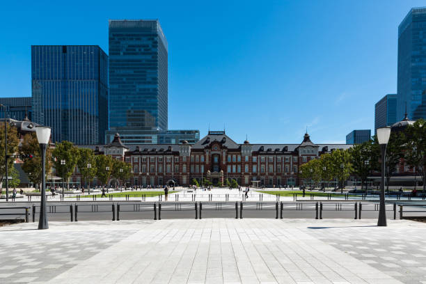 Tokyo Station seen from promenade２ Taking the Tokyo Station from Marunouchi side promenade hit the road stock pictures, royalty-free photos & images