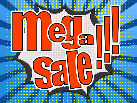 Mega sale comic speech bubble image with hi-res rendered artwork that could be used for any graphic design.