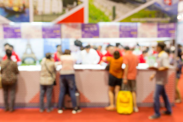 istock Abstract blurred event exhibition with people background, business convention show concept 1056137580