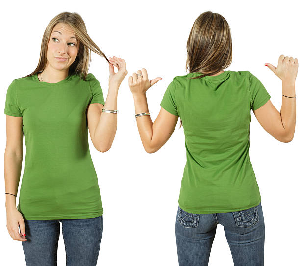 istock Female with blank green shirt 105614411