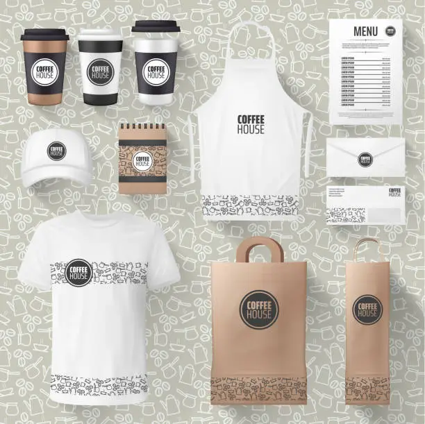 Vector illustration of Vector cafe merchandise or coffee items mockups