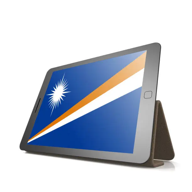 Tablet with Marshall Islands flag image with hi-res rendered artwork that could be used for any graphic design.