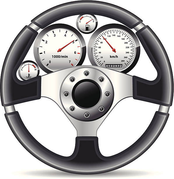 steering wheel and dashboard vector art illustration
