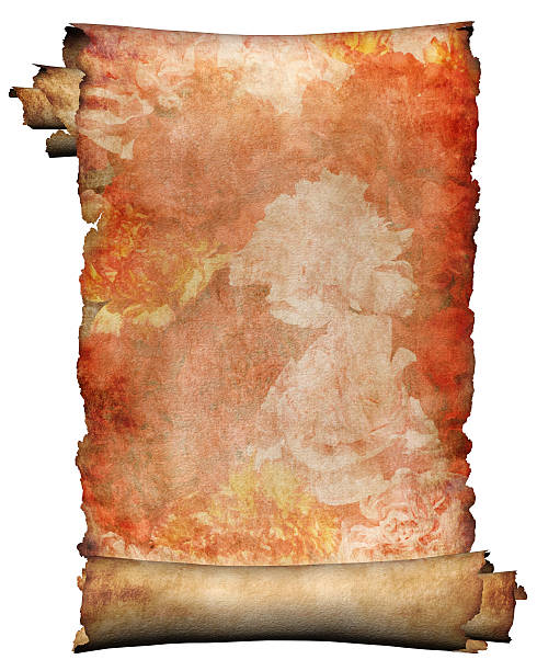 istock Manuscript with red flowers paper background isolated 105616032