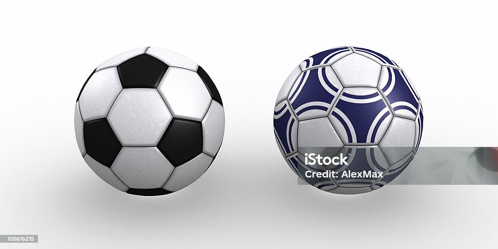 Two soccer balls Two soccer balls conceptual 3D rendering isolated white background Black Color Stock Photo