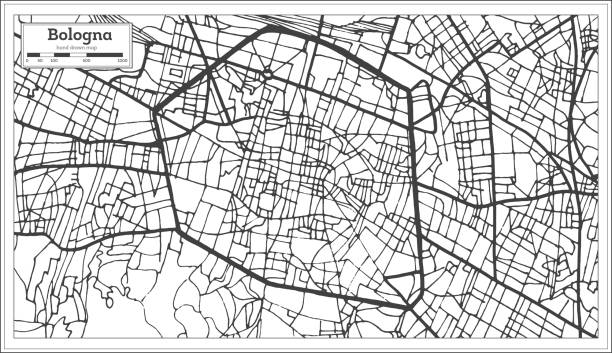 레트로 스타일에서 볼로냐 이탈리아 도시 지도입니다. 개요 지도입니다. - bologna stock illustrations