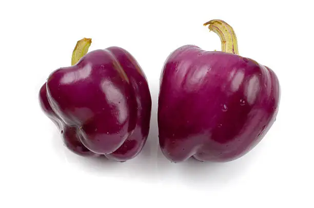 Two purple bellpeppers on white background