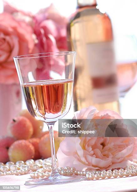 White Zinfandel Wine Stock Photo - Download Image Now - Pearl Jewelry, Rose - Flower, Alcohol - Drink